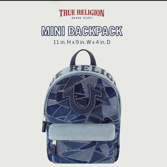 True Religion Handbags - TRUE RELIGION Mini Denim Logo Backpack for Men and Women New